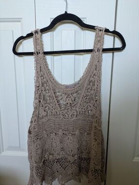 Pretty Angel Beige Crochet Tank Top